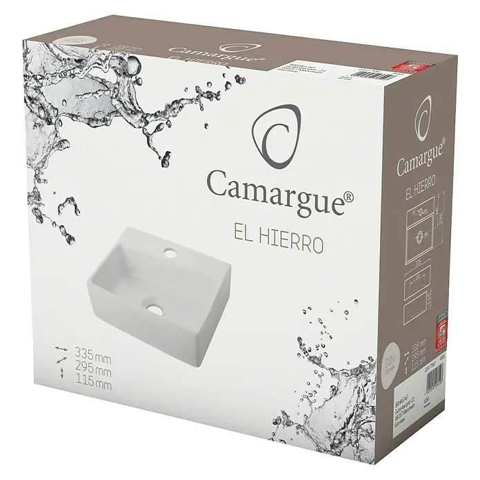 Camargue Waschbecken El Hierro - B x L: 33,5 x 29,5 cm, Ohne Spezialglasur, Hahnloch: Mitte, Mit Überlauf, Weiß