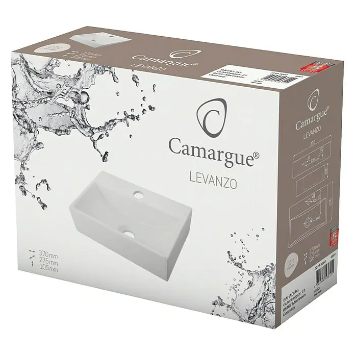Camargue Fontein Levanzo - b x l: 37 x 27,5 cm, Voorzien van standaardglazuur, Kraangat: Midden, Met overloop, Wit