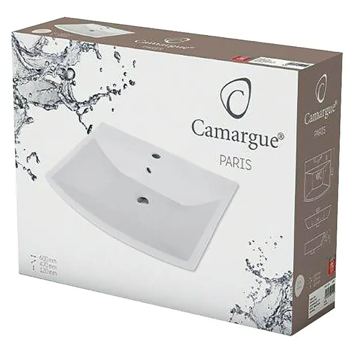 Camargue Paris Waschtisch - B x L: 60 x 47 cm, Ohne Spezialglasur, Hahnloch: Mitte, Weiß