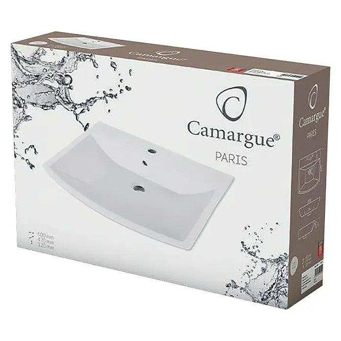 Camargue Empire Waschtisch - 58 x 47 cm, Ohne Spezialglasur, Hahnloch: Mitte, Mit Überlauf, Weiß