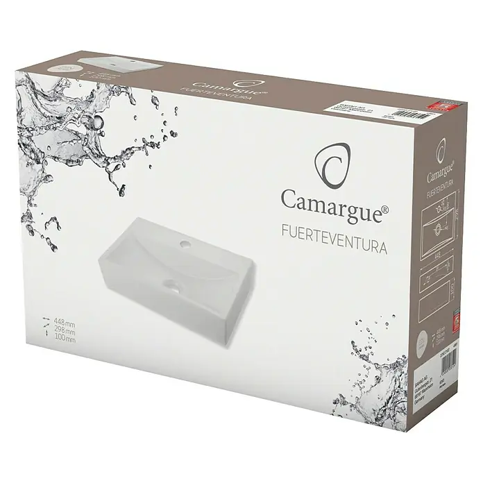 Camargue Fontein Fuerteventura - b x l: 44,8 x 29,8 cm, Voorzien van standaardglazuur, Kraangat: Midden, Zonder overloop, Wit