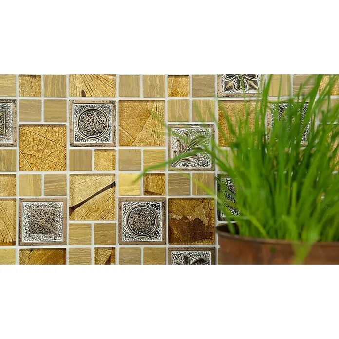 Mozaïektegel glas Mix XCM NIKO90 - 30 x 30 cm, Goud, Glanzend - Close-up