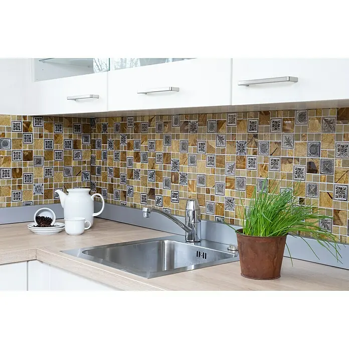 Mozaïektegel glas Mix XCM NIKO90 - 30 x 30 cm, Goud, Glanzend - Sfeeropname