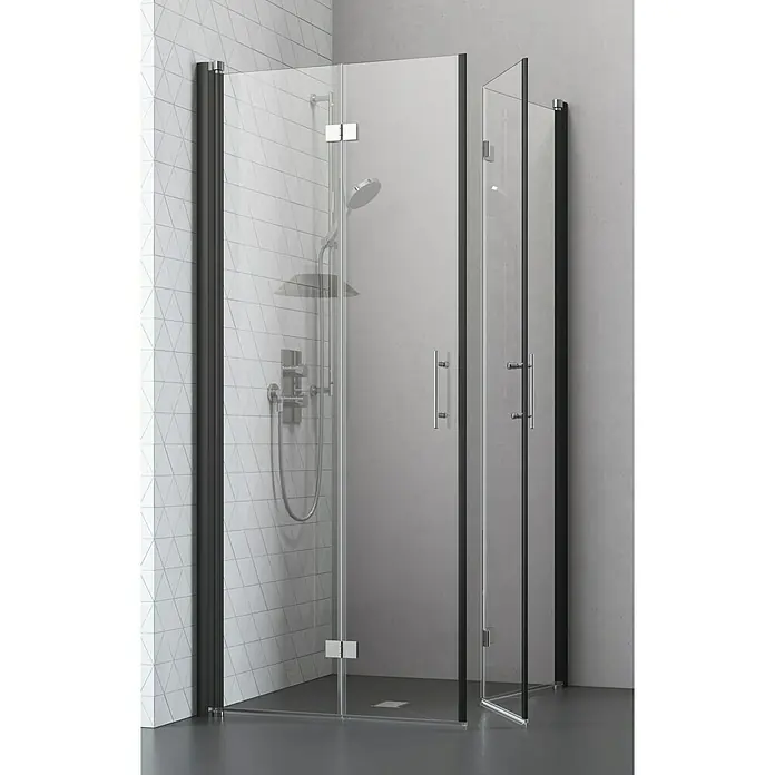 Camargue Vario Eckdusche B52+B52 - 80 x 80 x 195 cm, Beschichtet, Stärke: 6 mm, Schwarz - Vorderansicht