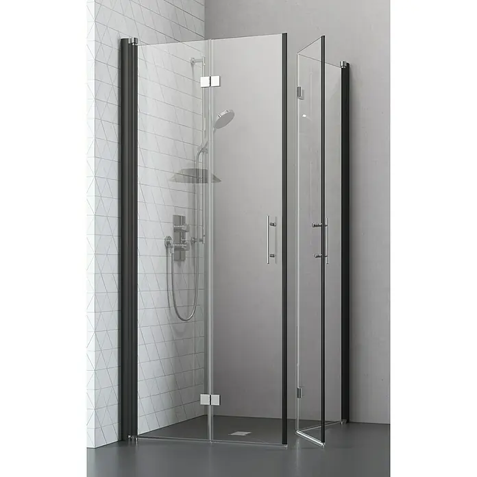Camargue Vario Eckdusche B53+B54 - 90 x 100 x 195 cm, Beschichtet, Stärke: 6 mm, Schwarz - Vorderansicht