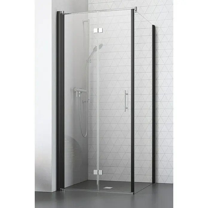 Camargue Vario Eckdusche B54+B6 - 100 x 80 x 195 cm, Beschichtet, Stärke: 6 mm, Schwarz - Vorderansicht