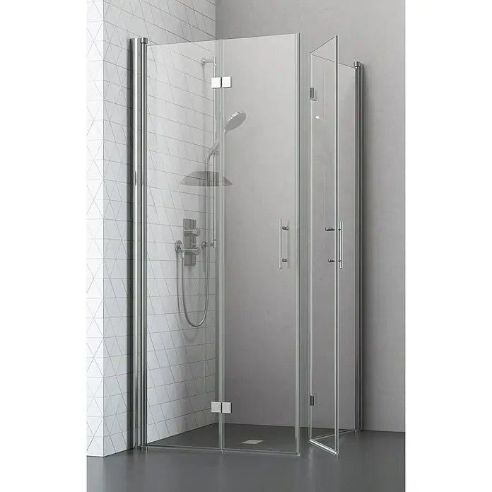 Camargue Vario Eckdusche S54+S52 - 100 x 80 x 195 cm, Beschichtet, Stärke: 6 mm, Silber - Vorderansicht