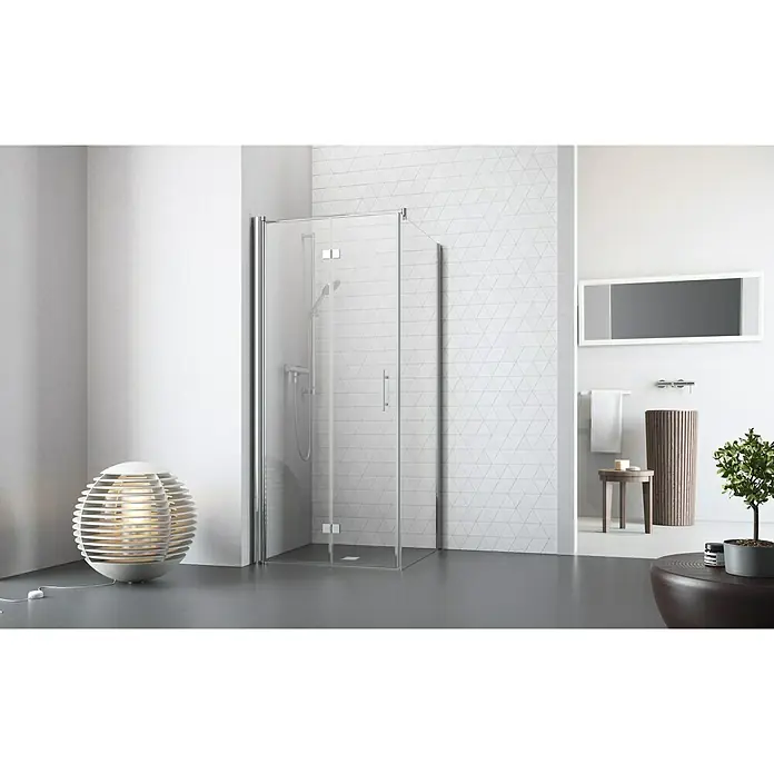 Camargue Vario Eckdusche S53+S6 - 90 x 80 x 195 cm, Beschichtet, Stärke: 6 mm, Silber - Vorderansicht
