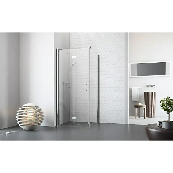 Camargue Vario Eckdusche S54+S5 - 100 x 75 x 195 cm, Beschichtet, Stärke: 6 mm, Silber - Vorderansicht