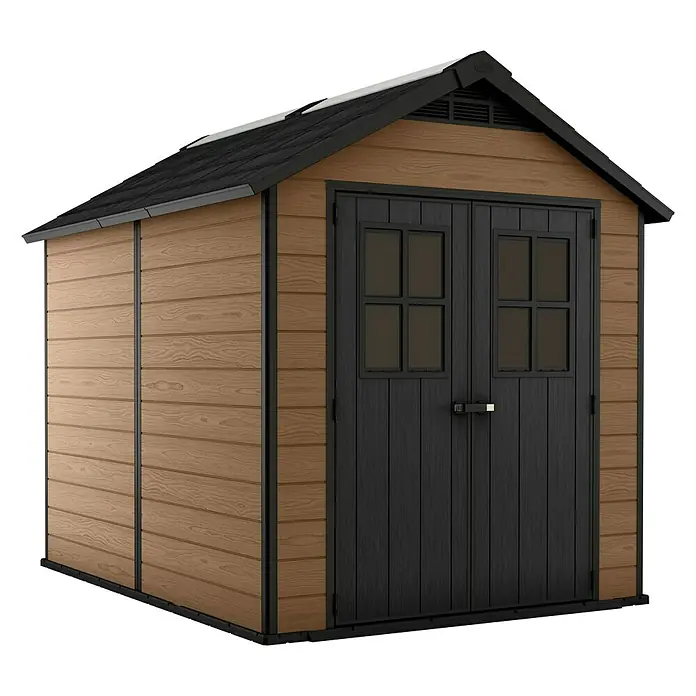Keter Caseta para jardín Newton 759 - 287 cm, 228 cm, Plástico, Marrón/Negro - Vista de perfil izquierdo