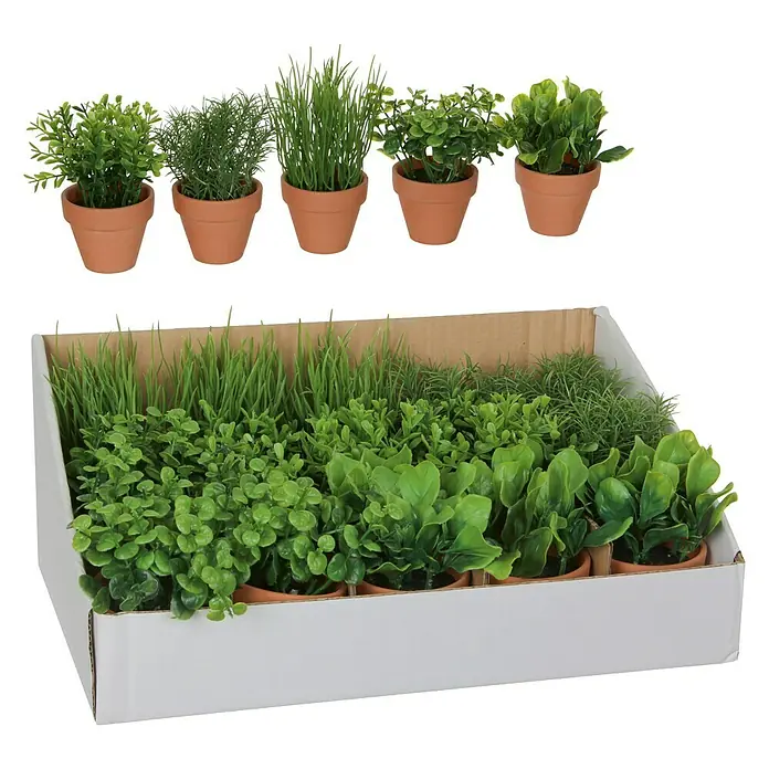Planta artificial Hierbas aromáticas - 18 cm, Verde, Plástico