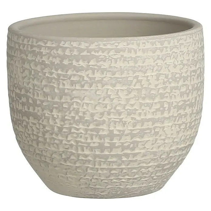 Cubremaceta redondo Carrie - Dimensiones externas (Ø x Al): 14 x 12 cm, Gris claro, Materiales naturales