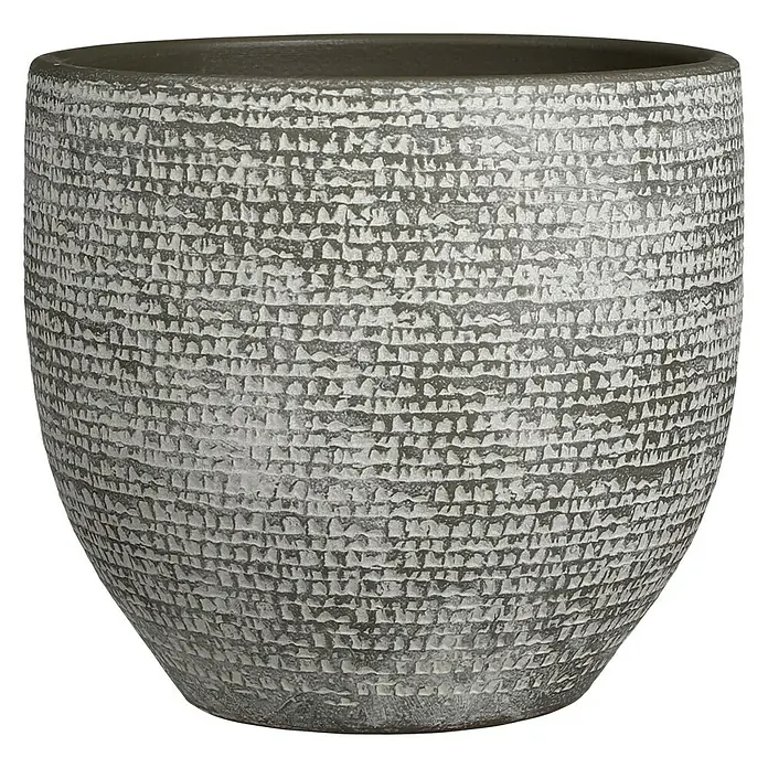 Cubremaceta redondo Carrie - Dimensiones externas (Ø x Al): 29 x 26 cm, Gris oscuro, Materiales naturales