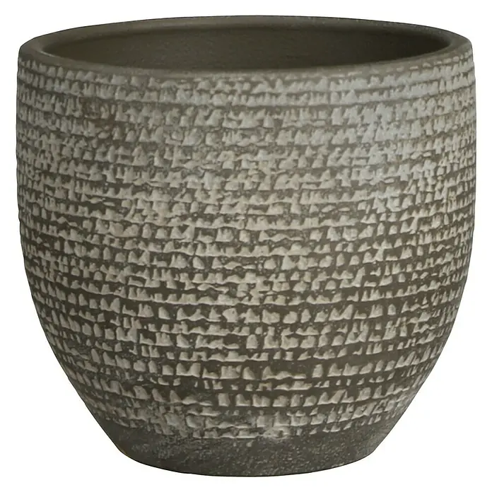 Cubremaceta redondo Carrie - Dimensiones externas (Ø x Al): 20 x 18 cm, Gris oscuro, Materiales naturales