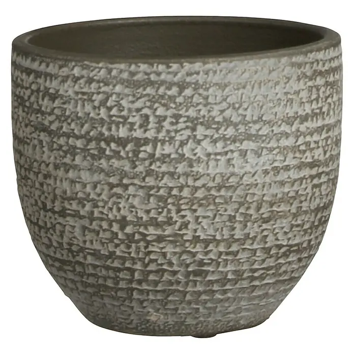 Cubremaceta redondo Carrie - Dimensiones externas (Ø x Al): 16 x 14 cm, Gris oscuro, Materiales naturales
