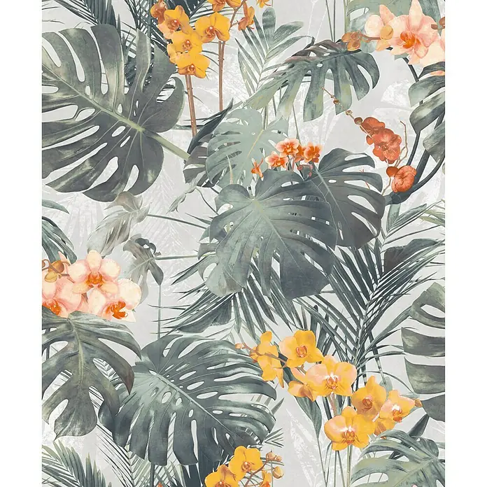 Papel pintado Vegetal flor - Amarillo/verde, 10 x 0,53 m