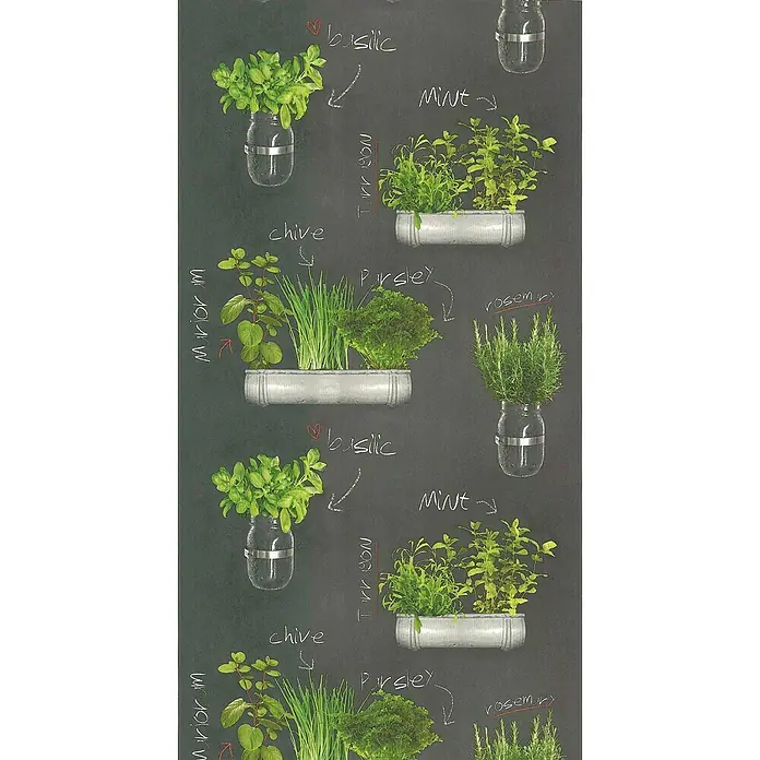 Papel pintado Moderno plantas - Negro/Verde, 10 x 0,53 m