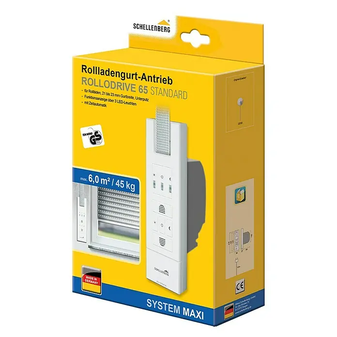 Schellenberg Rollladen-Gurtwickler Rollo Drive 65 Standard - Zugkraft: 45 kg, Gurtbreite: 21 mm - 23 mm, Unterputz