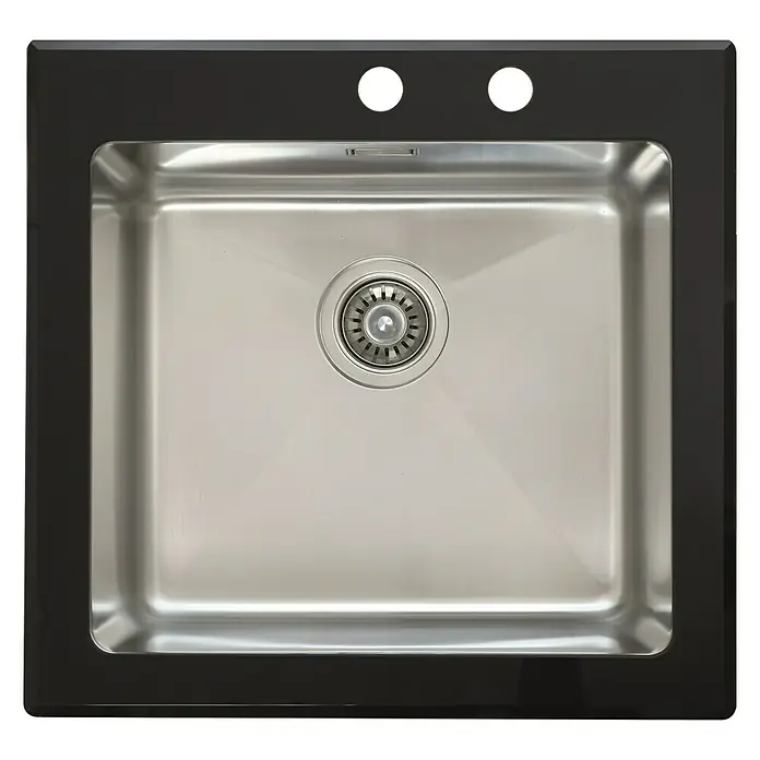 Respekta Glasspüle New York - 55 x 53 cm, Edelstahl/Glas, Schwarz