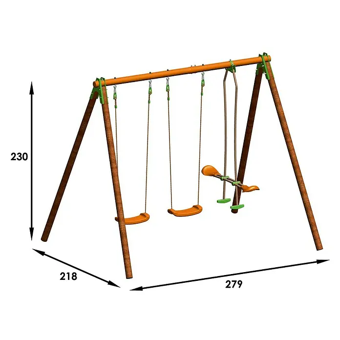Columpio Yuko - L x An x Al: 303 x 218 x 230 cm, Madera, Verde/Naranja