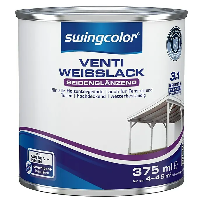 swingcolor Venti-Weißlack 3in1 - Weiß, 375 ml, Seidenglänzend - Vorderansicht