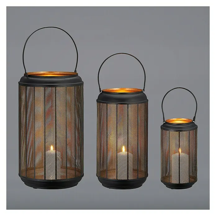 Laterne - 1 Stk., Ø x H: 15 x 26 cm, Schwarz/Gold - Vorderansicht