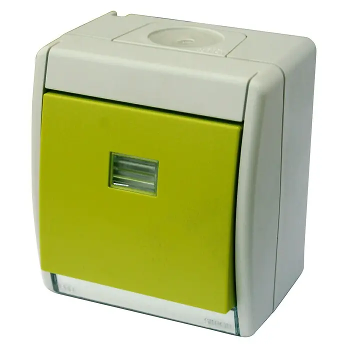 Simon 44 Aqua Conmutador con luz para estancias con humedad - Pistacho, Montaje en la pared, IP55