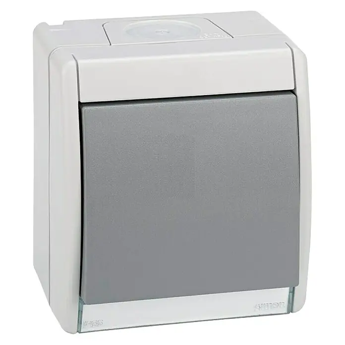 Simon 44 Aqua Enchufe para estancias con humedad - 2 Polos + Toma Tierra, Montaje en la pared, IP55, Gris
