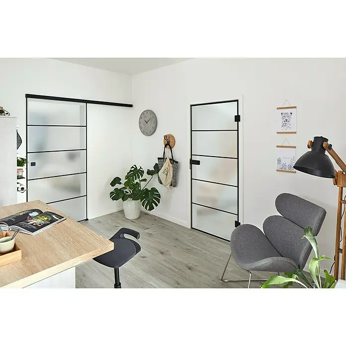 Diamond Doors Black Edition Schiebetür-Komplettset Lines - 935 x 2.058 mm, Einscheibensicherheitsglas (ESG)