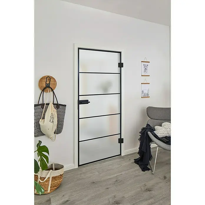 Diamond Doors Black Edition Glasdrehtür Lines - 834 x 1.972 mm, DIN Rechts, Mattglas