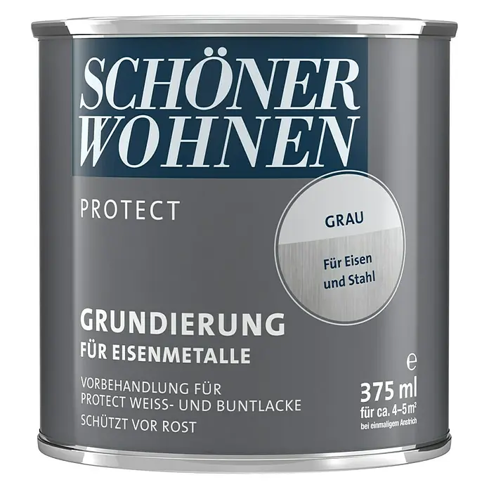 SCHÖNER WOHNEN-Farbe Protect Grundierung für Eisenmetalle - Grau, 375 ml - Vorderansicht
