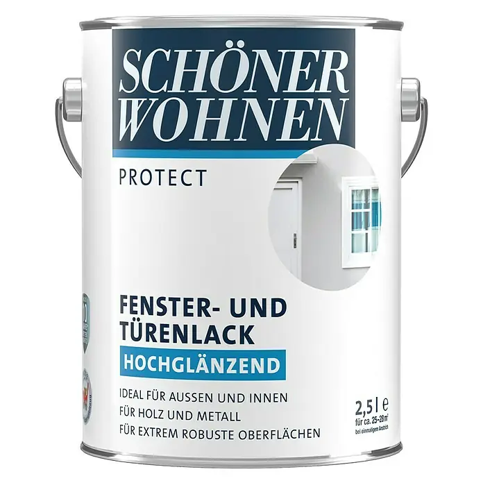 SCHÖNER WOHNEN-Farbe Protect Fenster- & Türenlack - Reinweiß, 2,5 l, Glänzend - Vorderansicht