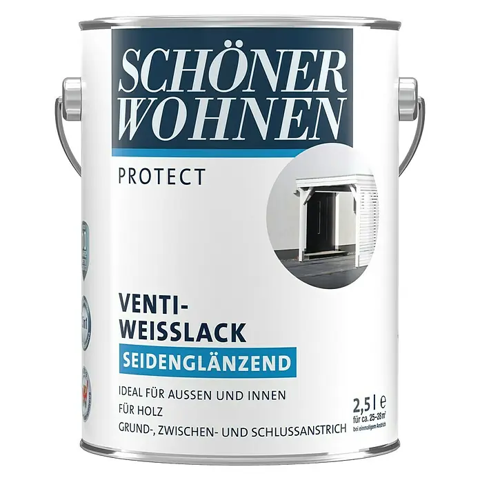 SCHÖNER WOHNEN-Farbe Protect Venti-Weißlack - 2,5 l, Seidenglänzend - Vorderansicht