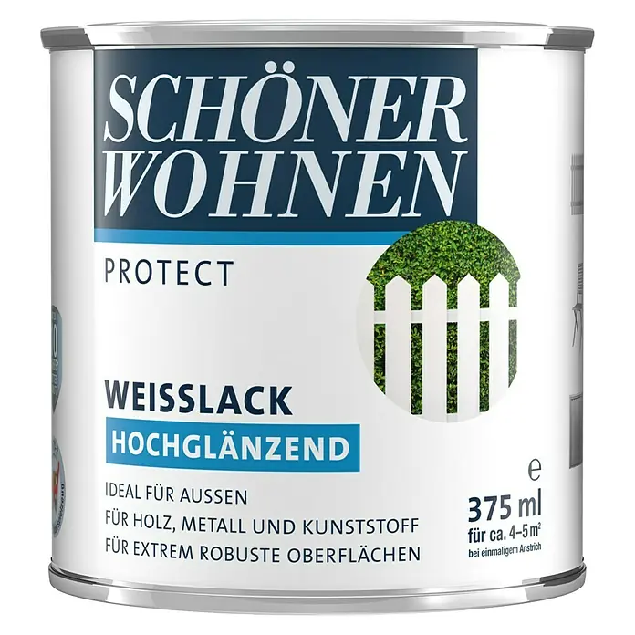 SCHÖNER WOHNEN-Farbe Protect Weißlack - 375 ml, Weiß, Hochglänzend - Vorderansicht