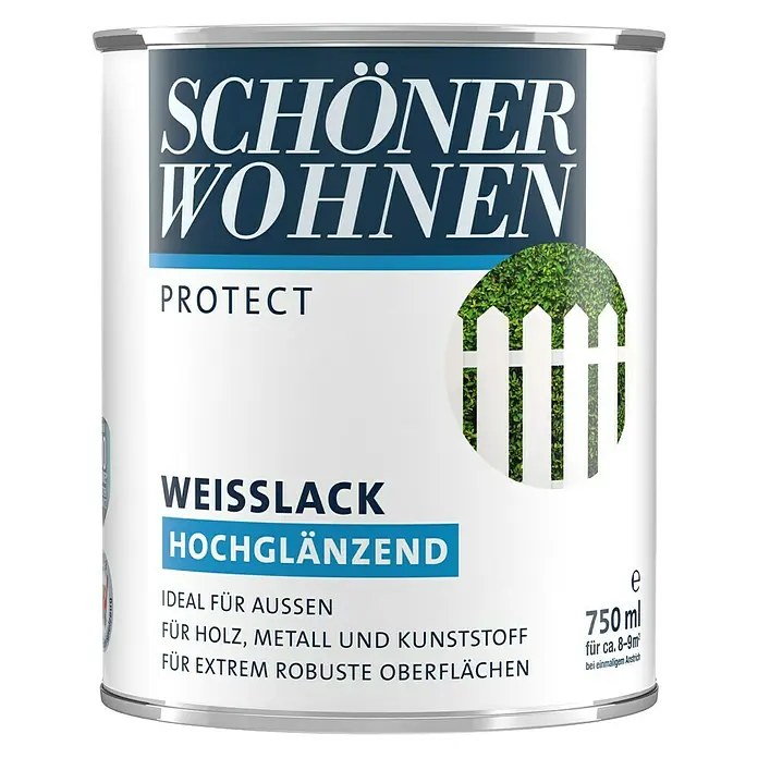 SCHÖNER WOHNEN-Farbe Protect Weißlack - 750 ml, Weiß, Hochglänzend - Vorderansicht