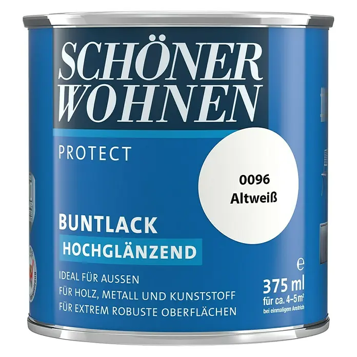 SCHÖNER WOHNEN-Farbe Protect Buntlack - Altweiß, 375 ml, Hochglänzend - Vorderansicht