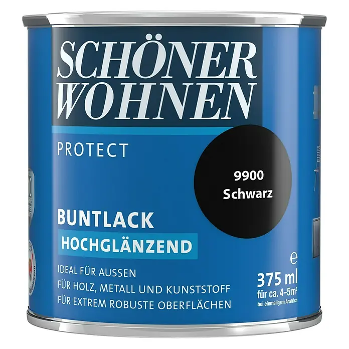 SCHÖNER WOHNEN-Farbe Protect Buntlack - Schwarz, 375 ml, Hochglänzend - Vorderansicht