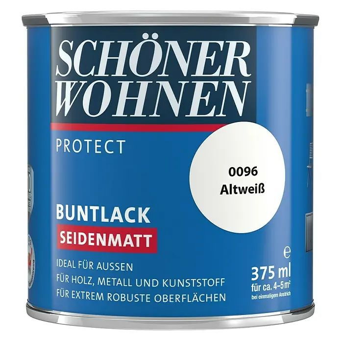 SCHÖNER WOHNEN-Farbe Protect Buntlack - Altweiß, 375 ml, Seidenmatt - Vorderansicht