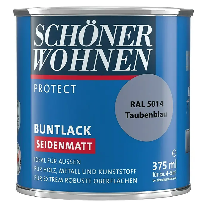 SCHÖNER WOHNEN-Farbe Protect Buntlack RAL 5014 - Taubenblau, 375 ml, Seidenmatt - Vorderansicht