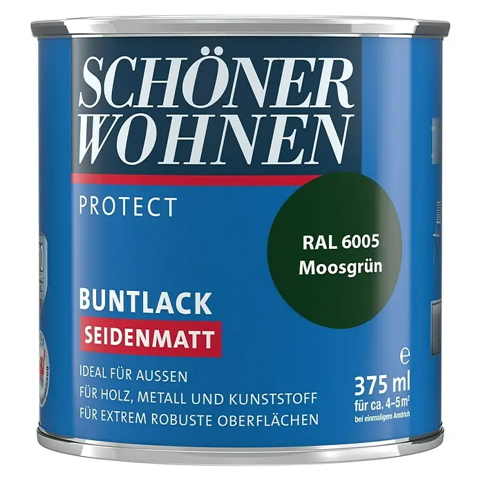 SCHÖNER WOHNEN-Farbe Protect Buntlack RAL 6005 - Moosgrün, 375 ml, Seidenmatt - Vorderansicht