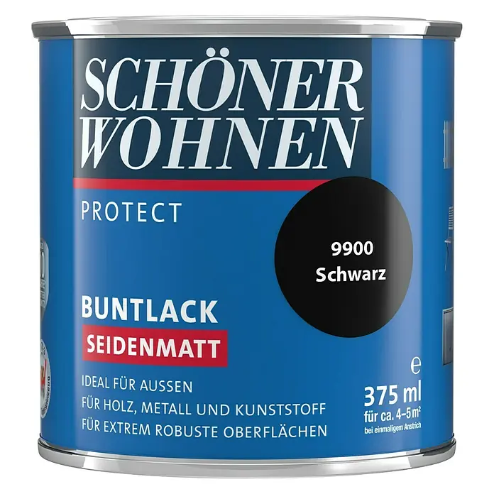 SCHÖNER WOHNEN-Farbe Protect Buntlack - Schwarz, 375 ml, Seidenmatt - Vorderansicht