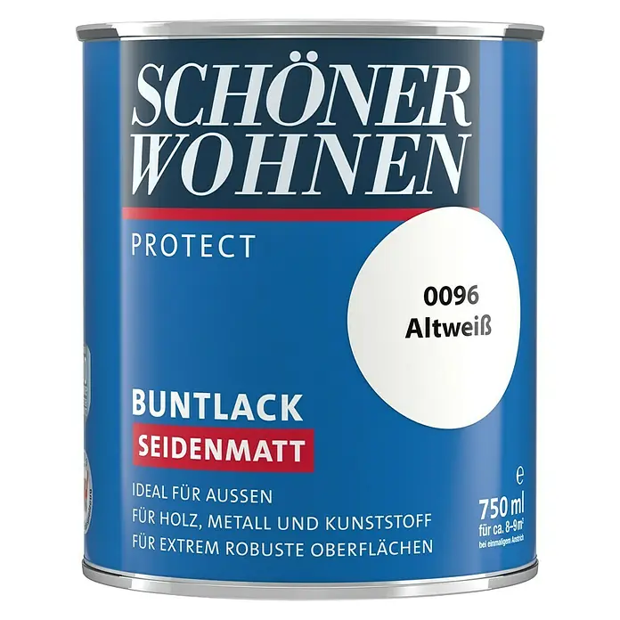 SCHÖNER WOHNEN-Farbe Protect Buntlack - Altweiß, 750 ml, Seidenmatt - Vorderansicht