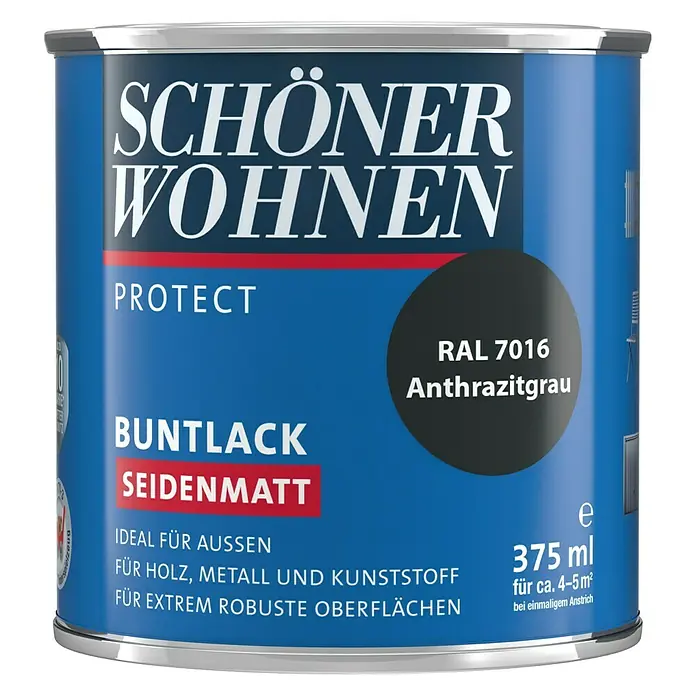SCHÖNER WOHNEN-Farbe Protect Buntlack RAL 7016 - Anthrazitgrau, 375 ml, Seidenmatt - Vorderansicht