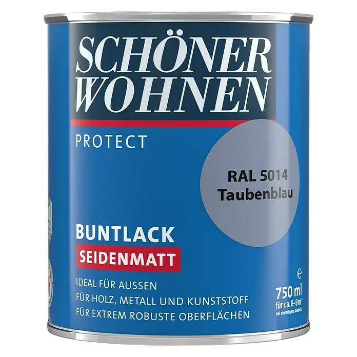 SCHÖNER WOHNEN-Farbe Protect Buntlack RAL 5014 - Taubenblau, 750 ml, Seidenmatt - Vorderansicht