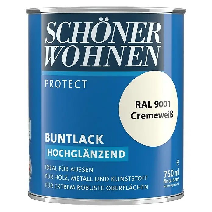 SCHÖNER WOHNEN-Farbe Protect Buntlack - Cremeweiß, 750 ml, Hochglänzend - Vorderansicht
