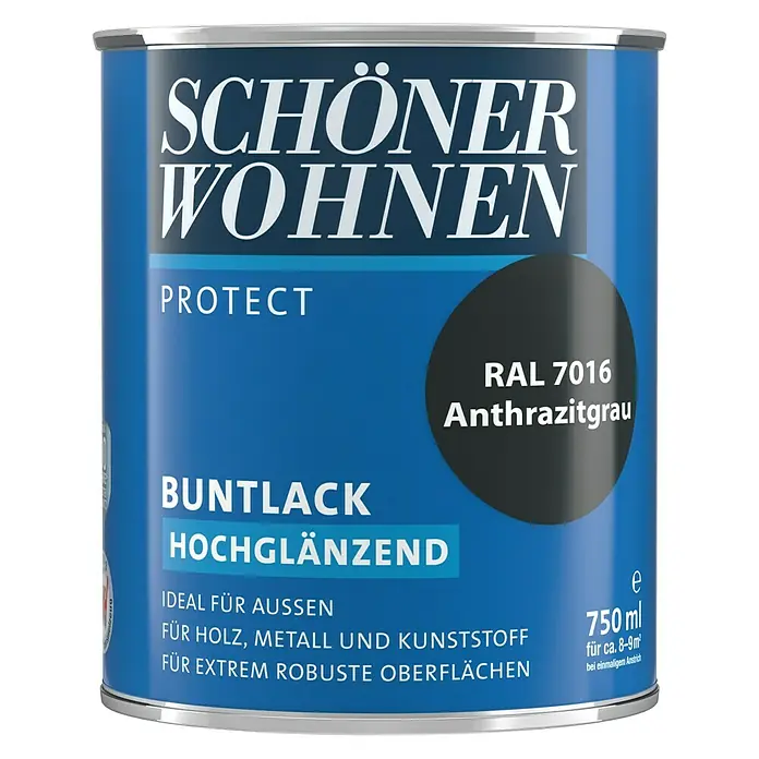 SCHÖNER WOHNEN-Farbe Protect Buntlack - Anthrazitgrau, 750 ml, Hochglänzend - Vorderansicht