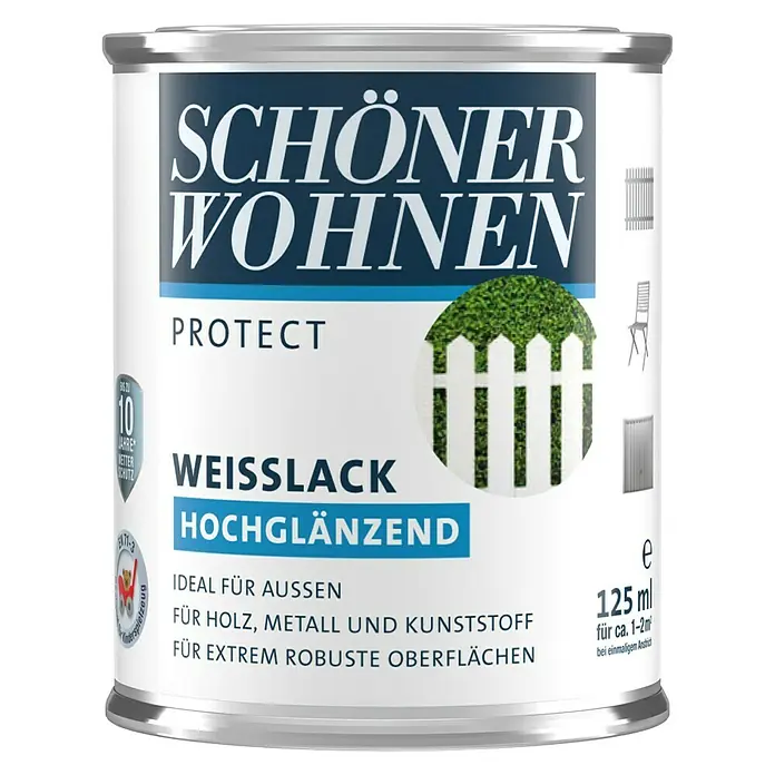 SCHÖNER WOHNEN-Farbe Protect Weißlack - 125 ml, Weiß, Hochglänzend - Vorderansicht
