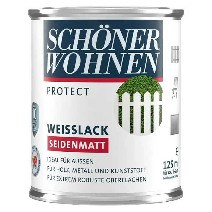 SCHÖNER WOHNEN-Farbe Protect Weißlack - 125 ml, Weiß, Seidenmatt - Vorderansicht