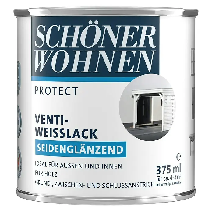 SCHÖNER WOHNEN-Farbe Protect Venti-Weißlack - 375 ml, Seidenglänzend - Vorderansicht
