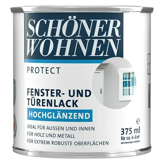 SCHÖNER WOHNEN-Farbe Protect Fenster- & Türenlack - Reinweiß, 375 ml, Glänzend - Vorderansicht